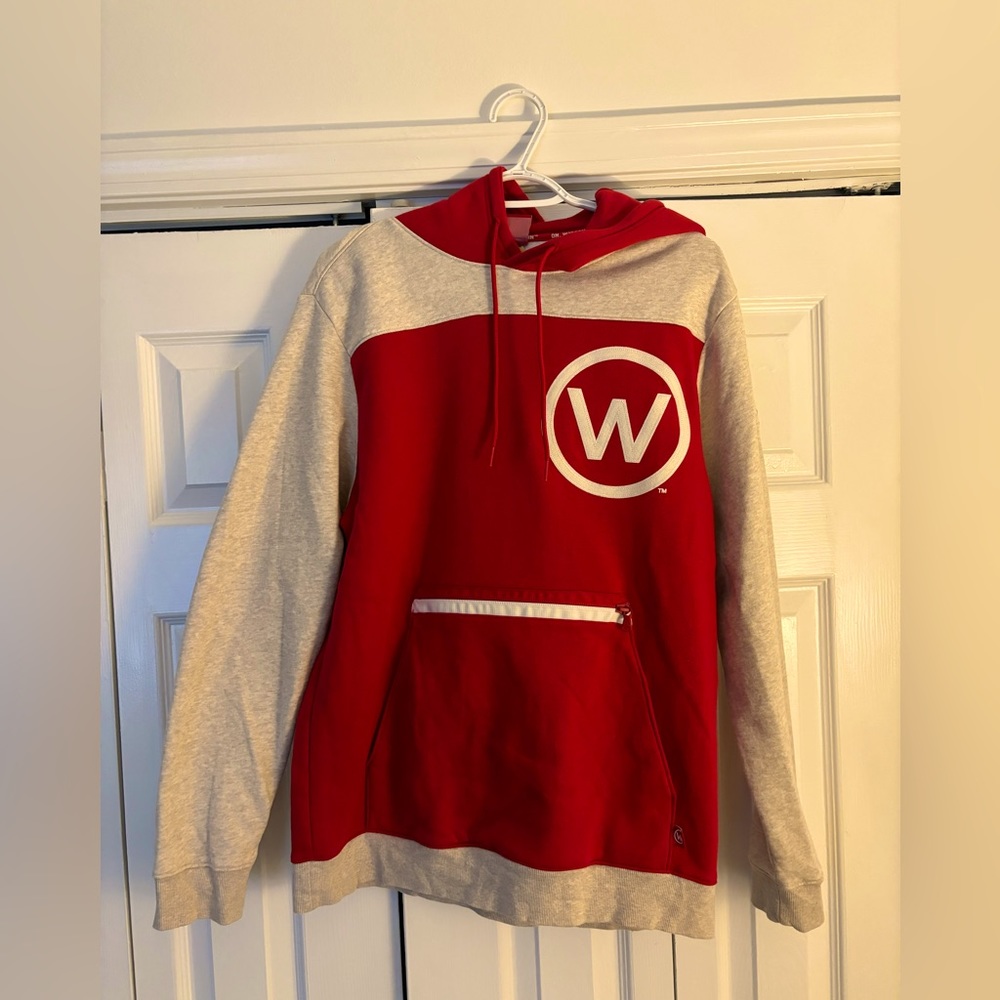 WISCONSIN BADGERS UNDER ARMOUR OATMEAL & RED ICONIC COLLECTION SWEATSHIRT